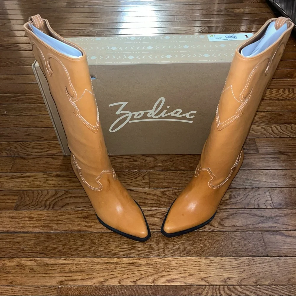 Zodiac Dawson Cowboy Boots Pointy Toe & Knee High Cuoio Brown Women’s Size 6.5